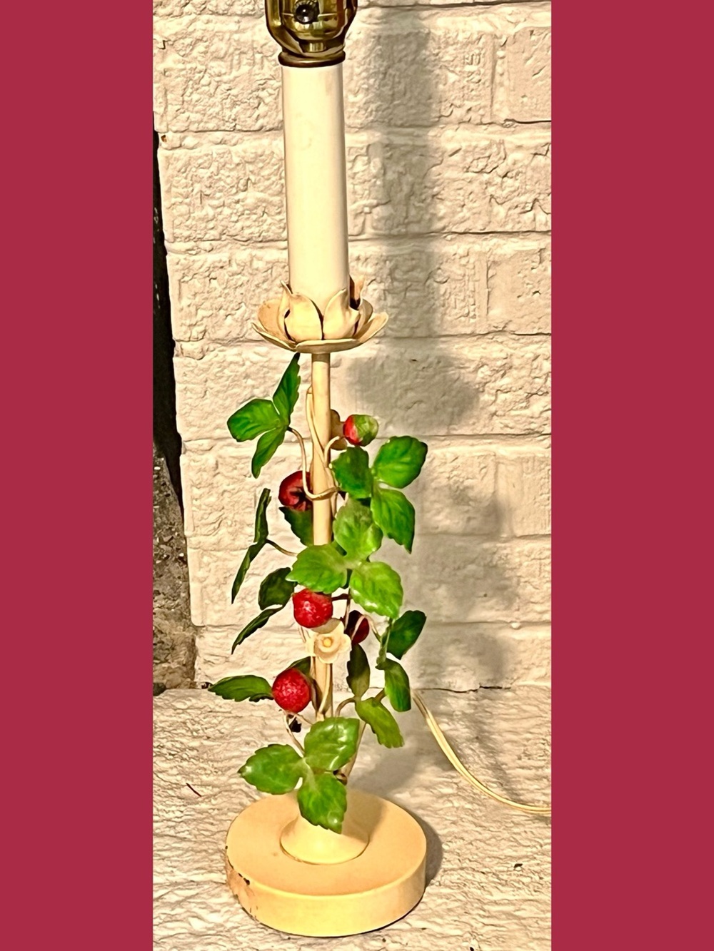 Italian Tole Table Lamp Metal Strawberries  Rare Vintage